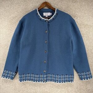 Jersild Cardigan Sweatee Sz 1X Nordic Cottage Core Fair Isle Blue Coquette‎ USA